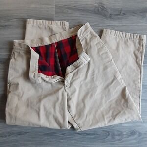 L.L. BEAN Mens Flannel Lined Khaki Chino Pants Buffalo Plaid Insulated Tan